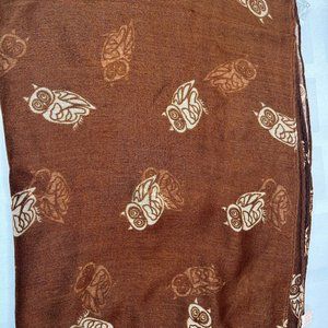 🦉 Brown Viscose Scarf with Owls – Soft & Playful